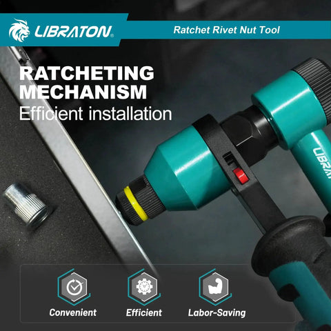 Pro Grade Rivet Nut Tool Kit With Ratchet Action for Auto Projects being used on metal panel