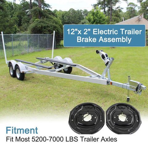 JDMSPEED 12x2 in electric trailer brake assemblies, pair for left and right, black drums, fits 5200-7000 lb axles.