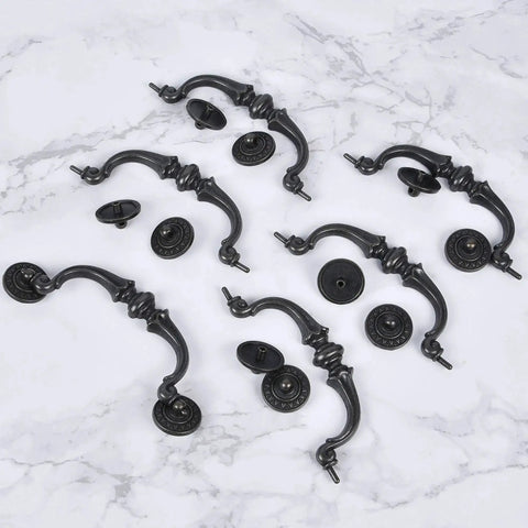 6 Pack Vintage Antique Black Drawer Pulls Handles With 5.5 Inch Hole Center And 6.7 Inch Total Length Made From Zinc Alloy