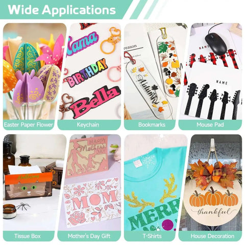Variety of DIY projects using Ultimate All In One Craft Kit Bundle With Vinyl, Glitter Heat Transfer Vinyl, and accessories