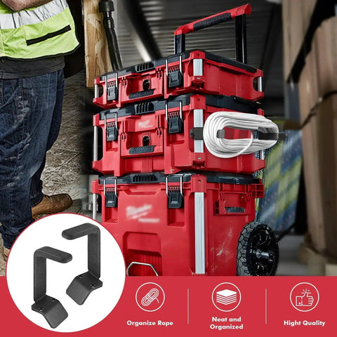 Extension Cord Holder For Packout Toolbox Storage And Cord Organizer attached to red Packout system with cord secured