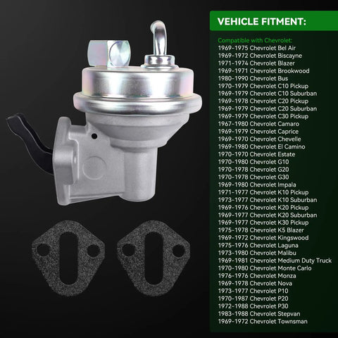 Mechanical Fuel Pump Replacement For SBC Small Block Chevy 350 With Stock 7.5 To 9.5 PSI Pressure, side view
