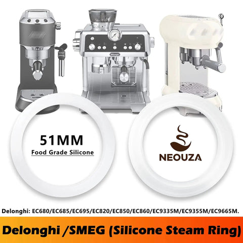 51 Millimeter Brewing Group Head Silicone Gasket Set 2 Pack O Ring For Delonghi Dedica EC680 EC685 EC785 EC885 La Specialista EC9335M EC9355M EC9665M And Smeg ECF01 Espresso Machines Pro Grade Replacement