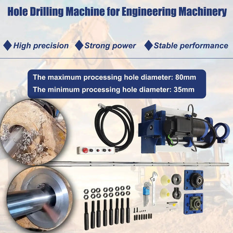 Your Go To Portable Line Boring Machine With 1600mm Boring Bar And 110V AC Servo Motor For On Site Hole Drilling And Machining Hole Diameter 35 To 80mm 300mm Travel Ideal For Excavators Cranes And Loaders packaging and components