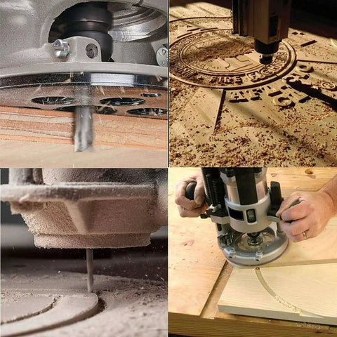 O Flute Spiral Router Bit Set With Five Pieces And Quarter Inch Shank One Inch Cutting Length in use on CNC router