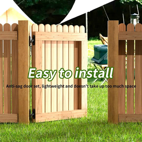 Heavy Duty Gate Hinges Set 2 Pack With 600 Lb Capacity Wall Mount Steel Rust Proof Hardware For Farm Fences And Driveway Gates Anti Sag Design For Wood Or Concrete Posts Weather Resistant Steel Construction With Easy Install And Durable Outdoor Use installed on a wooden fence gate