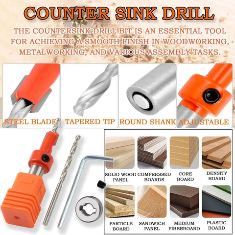 Heavy Duty 8mm Adjustable Single Hole Punch Set With Wood Countersink Drill Bit for woodworking and craft materials.