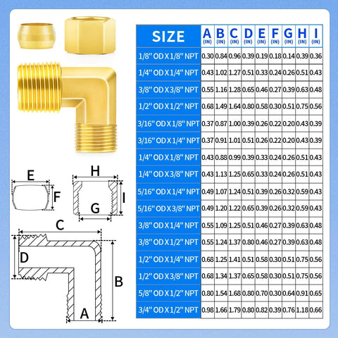 Brass compression elbow fitting, 5/8 in OD x 1/2 in NPT male, 90-degree, 2-pack