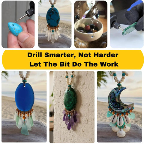 Image showing the use of a 30-Piece 1mm Diamond Drill Bits Set With 1/8 Inch Shank For Dremel Rotary Tools on jewelry.