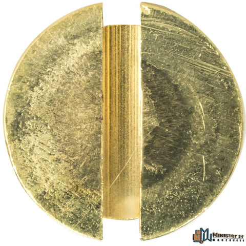 Close-up of Flat Head Brass Wood Screws Slotted Drive No. 4 By 3/8 Inch Solid Brass head, showing partial thread and durable surface.