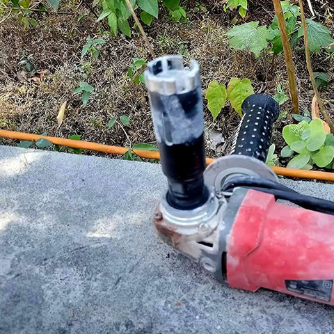 Side view of a Dry Diamond Core Drill Bit For Granite Quartz And Engineered Stone One And One Quarter Inch with drill attachment.