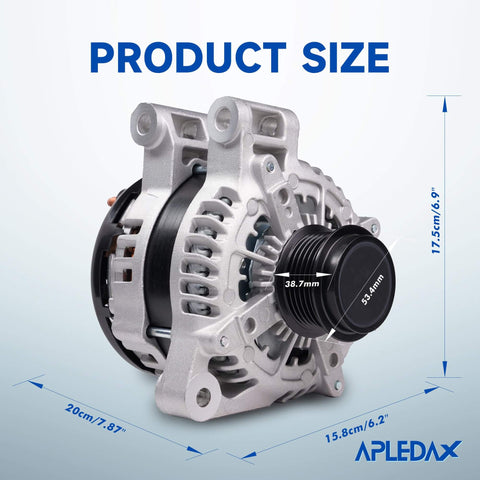 Beefed Up 170 Amp 12V Alternator Upgrade For Buick Enclave 2008 2017 For Chevy Traverse 2009 2017 For GMC Acadia 2007 2017 Saturn Outlook 2007 2010 With Six Groove Pulley Air Cooling CW Rotation OE Style Replacement, showing product size and dimensions.