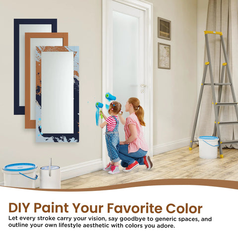 Slab Interior Door For 24 By 80 Opening With Full Lite Tempered Frosted Glass, Solid Core, Preassembled, Premium Baking Paint Finish, White, Easy Install, No Hardware Kit Included, Ideal For Bathroom Or Pantry, Pet Friendly, shown on wall with children painting.