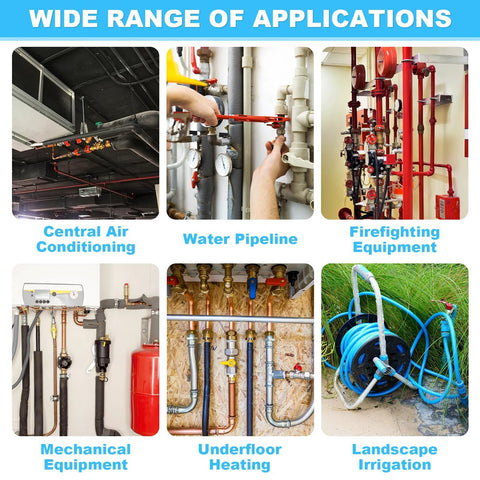 GUXGUY 1/2 in stainless vertical check valve, DN15, NPT female; collage shows water pipeline and irrigation scenes.