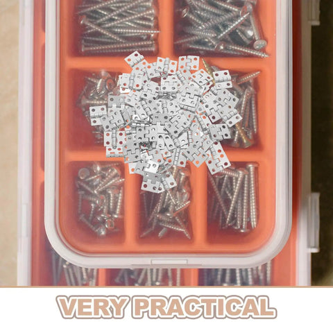 Mini Metal Hinge Set For Dollhouse Furniture And Jewelry Boxes, 10x8mm With Screws, Silver Tone, 100 Pieces in storage box