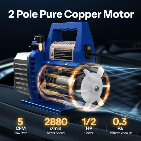 VIVOHOME vacuum pump for HVAC, blue two-pole copper motor, with oil bottle