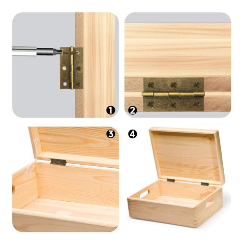 Antique Bronze Mini Folding Butt Hinges 12 Pack For Wood Doors And Small Boxes 60x34mm Pre Drilled With Screws installed on box