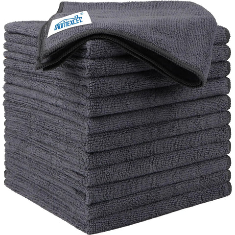 Ultra Absorbent Microfiber Cleaning Cloths 12 Pack 12.5 X 12.5 Inch Towels For Cars Kitchen And Windows Lint Free Streak Free Soft Grey HOMEXCEL stacked view.