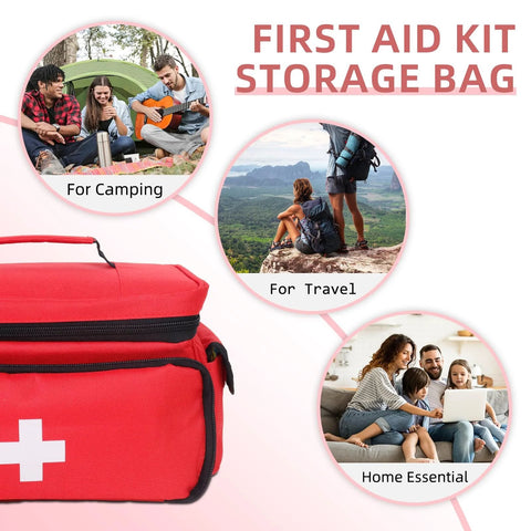 Red First Aid Bag Portable Medical Kit Organizer For Car Travel Office Outdoor Camping Hiking Grab And Go School