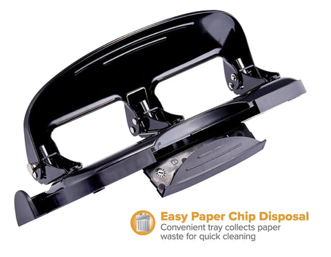 Ez Squeeze 20 Sheet 3 Hole Punch For Standard Office Paper With Metal Construction Locking Handle Rubber Base And Precise Paper Guide This Heavy Duty Office Workhorse Bostitch emphasizing easy paper chip disposal
