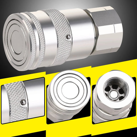 ANCIMOON 1/2'' NPT skid-steer hydraulic couplers with Bobcat flat-face quick connects, chrome-plated, 2 dust covers