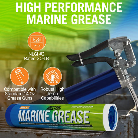 Better Boat Marine Grease Tube, 14 oz, NLGI #2, waterproof trailer bearing lubricant, compatible with grease guns