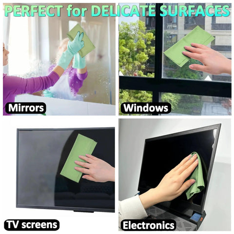 Premium Microfiber Cleaning Cloths 12 Pack For Glasses Cameras And Screens used on mirrors, windows, TVs, and electronics