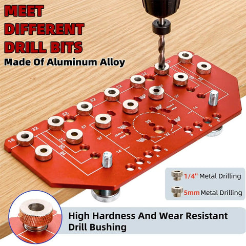 Shelf Pin Jig And Hinge Jig 2 In 1 Pro Grade Adjustable Drilling Guide For Woodworking With Quarter Inch And Five Millimeter Bits