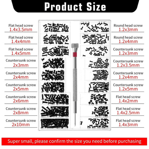 500 Pieces Tiny Screws Micro Repair Kit M1.2 M1.4 M2.0 Assortment For Glasses Watches Laptops And Electronics With Handy Screwdriver