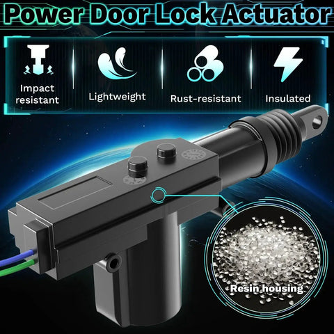 Universal 12V Door Lock Actuator Kit for Cars with impact resistant, lightweight, rust-resistant features, and resin housing