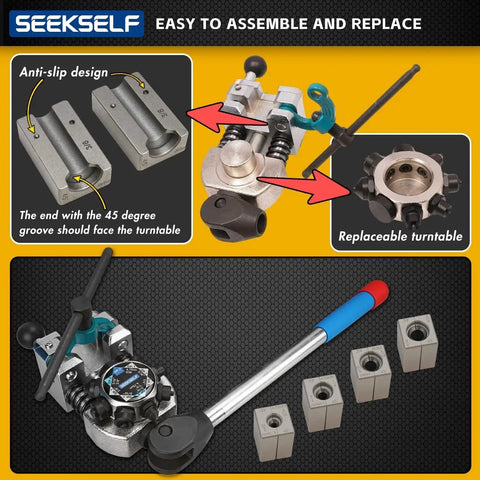 Brake Line Flaring Tool Kit For 45 Degree Flares 3/16 1/4 5/16 3/8 Tubing with replaceable turntable and die blocks