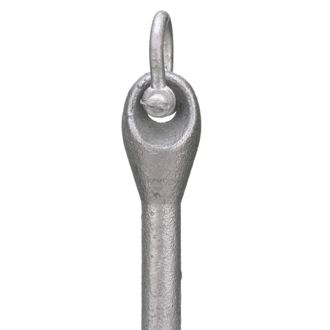 Close-up view of the top loop of the Grapnel Folding Anchor With Four Galvanized Flukes For Small Vessels And Personal Watercraft 5 Pound Malleable Iron Folds For Easy Storage And Locks Open Or Closed Silver Finish Built Tough.