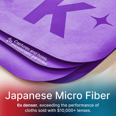 Japanese Microfiber Lens Cleaning Cloths Pack Of 2 For Glasses Cameras Screens, close-up of purple microfiber fabric texture.