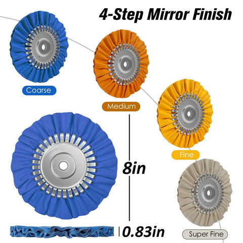 8 Inch Airway Buffing Wheels And 9 Piece Aluminum Polishing Kit For Angle Grinder With 5 Eighth Inch Arbor Hole Includes
