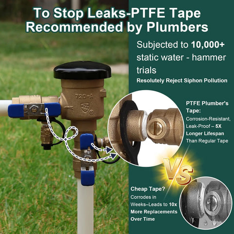 1-inch brass pressure vacuum breaker backflow preventer for irrigation with blue valve handles and a black cap
