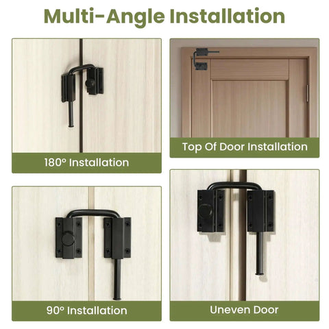Multi-angle view of 4 Inch U Bolt Door Loop Lock Heavy Duty Security Latch Black Anti Theft Privacy Bolt for interior doors.