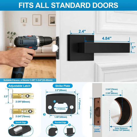 Installation of 10 Pack Matte Black Interior Door Handles and Passage Door Levers for Hallways and Closets Built To Last Heavy Duty Square Doorknobs