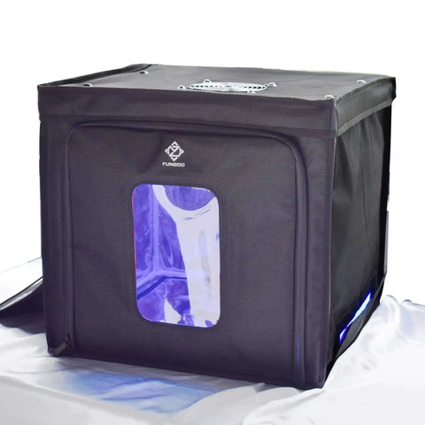 UV Light Curing Box For 3D Printing Post Processing Pro Grade Large Enclosure in black with visible UV light inside