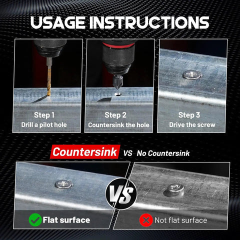 Usage instructions for Hard Metal Countersink Drill Bit Set With AlTiN Coating For Stainless Steel And Alloys By Ezarc 82 Degree