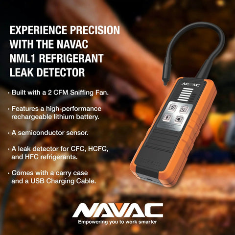 Pro Grade Refrigerant Leak Detector With Semiconductor Sensor, Rechargeable Battery, NAVAC NML1 Portable Tool For CFC HCFC HFC Leaks