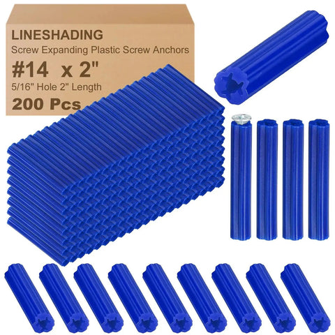 200 Pcs 5/16 Inch Blue Plastic Screw Anchors 2 Inch Length For Drywall Hollow Walls Concrete Tile Cement And Other Surfaces