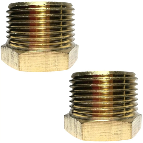 Two Pack Brass Reducer Hex Bushing Adapter Three Quarters Inch Male NPT To One Quarter Inch Female NPT Fittings Leak Resistant Durable Brass