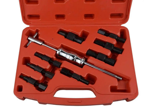 Blind Hole Collet Bearing Puller Set with Slide Hammer in red case, 9 piece inner bearing extractor kit, fits 8-32mm collets