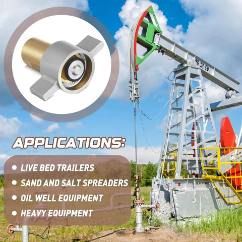 1 Pack 1 Inch NPT Wet Line Wing Nut Hydraulic Quick Disconnect Female Coupler Heavy Duty Brass shown with applications in oil equipment