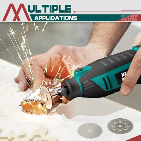 Powerful 180W Rotary Tool Kit With Corded Power 160 Accessories 6 Variable Speeds From 10000 To 35000 RPM in use cutting metal
