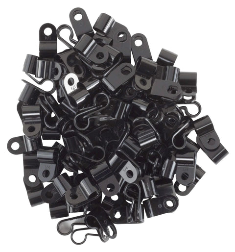 GTSE black nylon cable clamps with 1/4 inch screw mounts for cable, rope, or tube management; 100 pack