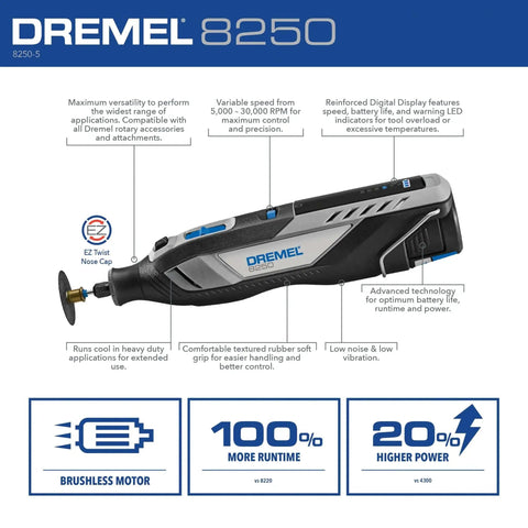 Side view of Powerful 12V Cordless Rotary Tool With Brushless Motor From Dremel, showing design features and specifications.
