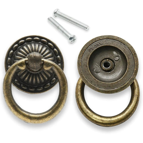10 Pack Bronze Ring Pull Handles For Cabinets And Drawers Single Hole Design 1.36 Inch Diameter Circle Drawer Knobs with mounting screws