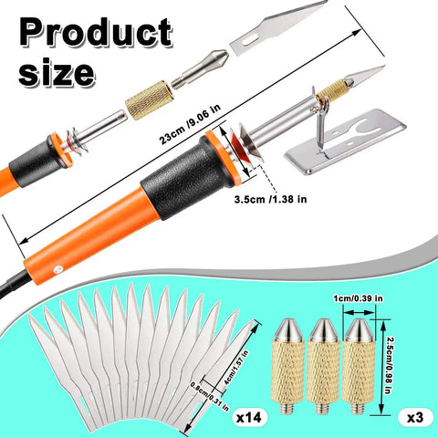 All In One Electric Hot Knife Cutter Kit For Carving And Stenciling, 19 Piece Set With Metal Stand, 14 Blades, 3 Chuck Sleeves