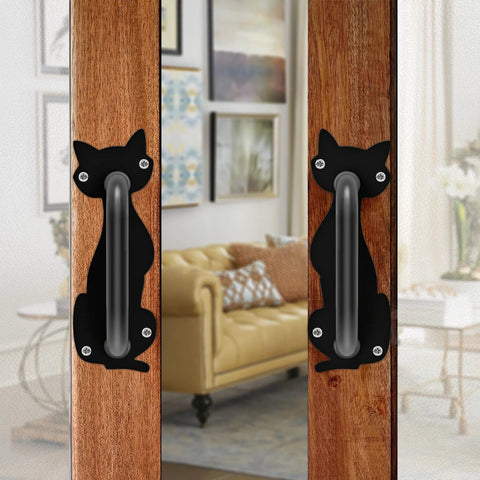 Heavy Duty 8.5 Inch Steel Door Handle Set for Gate Fence Barn Doors Closets and Garages Black Coated Pull Handle cat shape